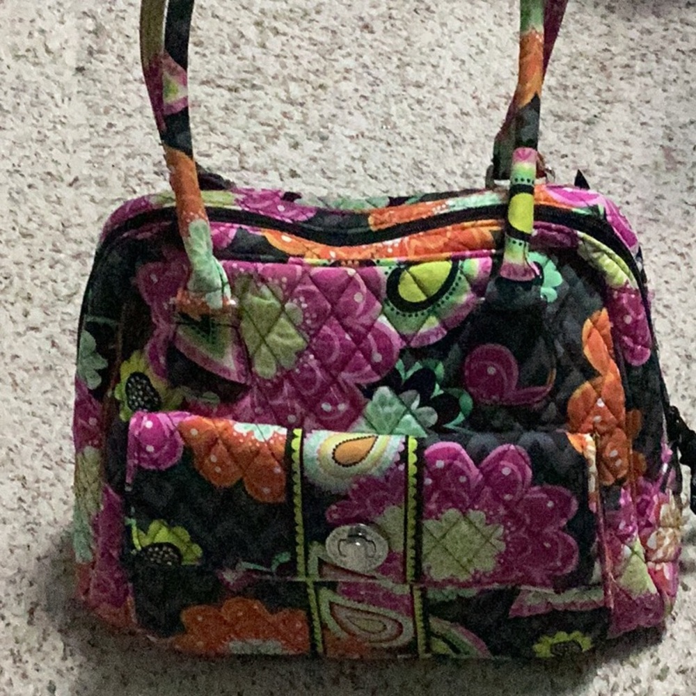 Vera Bradley Quilted Shoulder Bag  Zippy Zinnia Satchel 18 x 11